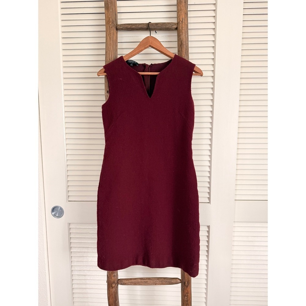 Lafayette 148 New York V Neck Sheath Dress Burgundy Wool Size 2